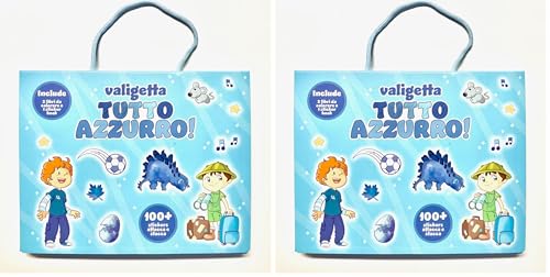 EURO PUBLISHING - Valigetta Tutto Azzurro - cm 26,5x21,5 (include 2 libri da colorare+1 sticker book+100 stickers attacca e stacca) (Confezione da 2)