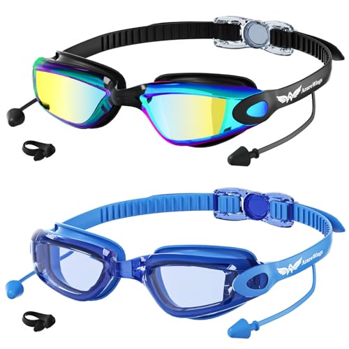 Image of Swim Goggles,2 Pack Swimming Goggles for Adult Men Women, No Leak Anti-Fog & UV, Wide Visio HD Mirror PC Lens