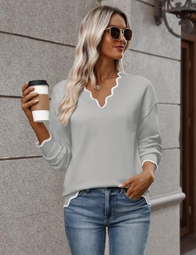 Image of Zeagoo Women's 2026 Fall V Neck Sweater Long Sleeve Lightweight Knit Tops