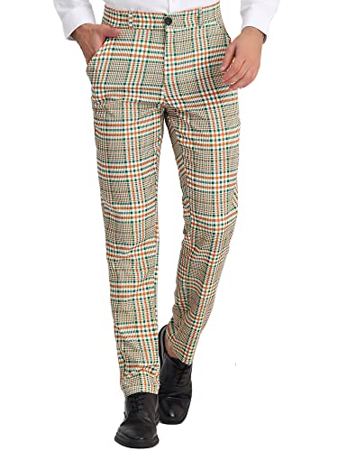 Lars Amadeus Men's Plaid Dress Pants Flat Front Regular Fit Business Checked Trousers