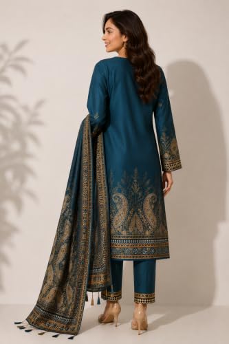 Image of WOOL'S KART|Women's Floral Printed Straight Kurta with Trousers & Dupatta Set | 3-Piece Ethnic Suit Set 103