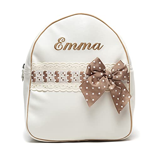 Babyrucksack Kindergartenrucksack Kindergartentasche Backpack mit Namen personalisiert. Emma. Verfügbar in Mehreren Farben (Beige) Cover
