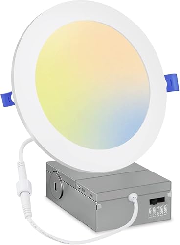 CRISAND Iluminación LED empotrable de 6 pulgadas, 1 paquete de 5 CCT regulable con caja de conexiones, luces de lata delgadas de 9 W, 2700 K3000