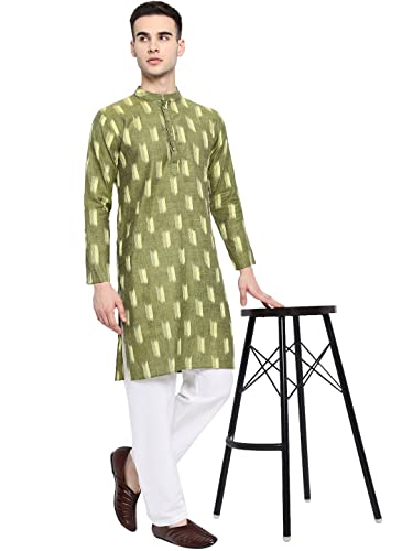 Image of Vastraa Fusion Men's Printed Kurta Pure Cotton Long Kurta, Round Collar, Full Sleeves, Button Kurta, Ethnic Wear