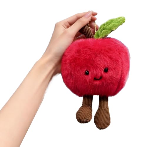 KARLOR Llavero de manzana de peluche, figura de manzana roja con hojas verdes y patas marrones, bonito colgante kawaii para mochila, bolsa de coche, decoración de regalo