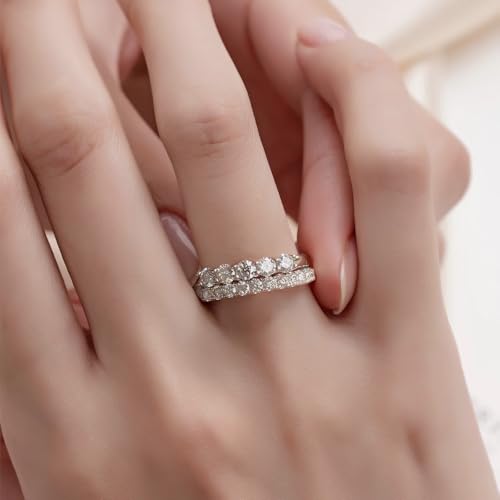 WES Moissanite Wedding Band Ring for Women,D Color VVS1 Lab Created Moissanite Rings,925 Sterling Silver Rings with 18K White Gold Plated Eternity Stackable Engagement Ring Anniversary Band with Certificate4