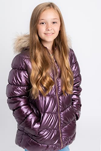 Image of Juicy Couture Girls Coat, Faux Fur Hooded Winter Jacket, Warm Padded Parka Hoodie, Kids Heavyweight Winter Coat