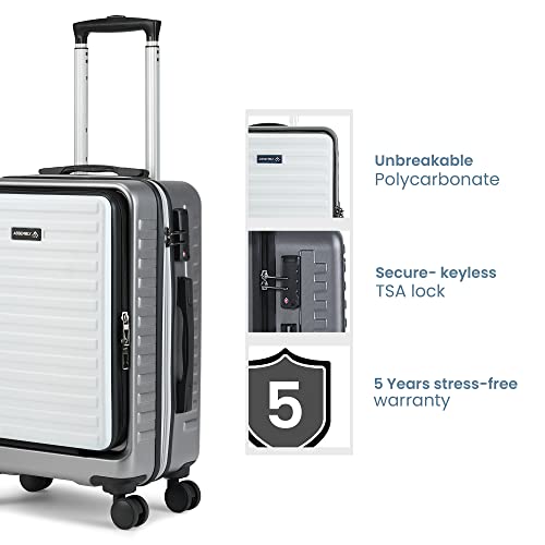 Image of THE ASSEMBLY Hard-Sided Cabin 4 Wheel Luggage (55Cm)-Polycarbonate Laptop Spinner Trolley Bag With Tsa Lock For Flight Travel-Grey White