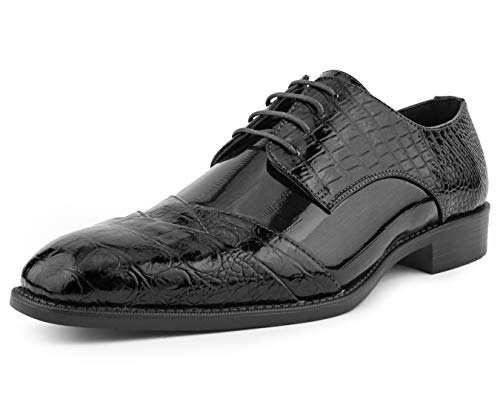 Image of Bolano Bandit Men's Alligator Print Cap-Toe Oxford Dress Shoes | Formal lace-up oxfords with alligator print, folded croc detailing and cap toe for tuxedo and dress wear