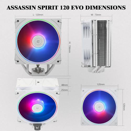 Image of Thermalright Assassin Spirit 120 EVO WHITE ARGB CPU Cooler Air With 4x6mm HeatPipes, TL-S12W-S PWM Fan Heatsink CPU Cooler,156mm High, for AMD:AM4 AM5 /Intel 1700 /1150 /1151 /1200(AS120 EVO WHITE ARGB)