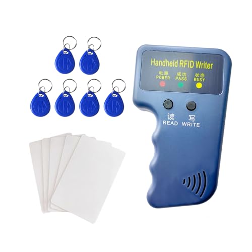 Riversmerge Handheld 125khz Copier RFID Smart ID Card Duplicator Used for T5577 or EM4305+6pcs T5577 NO.2 Keychains +5 T5577 RFID Cards