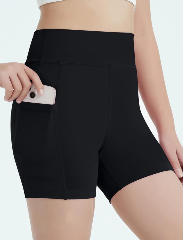 EXARUS Girls 4" Volleyball Dance Shorts with Pockets Youth Biker Spandex Shorts High Waisted3