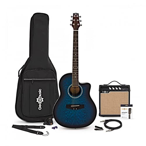 Gear4music Kit guitare électro-acoustique à dos rond avec ampli Bleu - Les Beatles, Paul McCartney, John Lennon, RIngo Starr, George Harrison Gear4music Kit guitare électro-acoustique à dos rond avec ampli Bleu