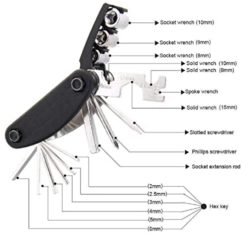 Image of Cycle 16 in 1 Cycle Tool kit Multi-Purpose Mountain Cycle Repair Tool kit Allen Key Spoke Cycle Tool kit Set All Cycle Foldable Hex Keys and Socket Set, Black