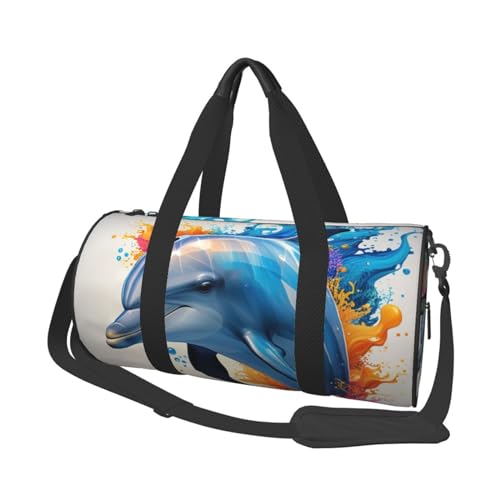 Dolphin Printed Travel Bag,Round Personal Item Storage bag,Foldie Duffel Bag for Traveling Vacation,Fitness,Sports