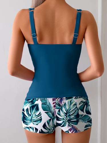 Image of B2prity Women's Tankini Swimsuit Tummy Control Ruched Two Piece Bathing Suit Push Up Modest Swim Suits with Shorts