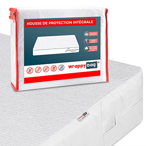 WRAPPYBAG® Housse de Matelas Imperméable – Housse Intégrale Anti-Punaise de Lit & Acarien – Alèse Protège Matelas sans Traitement Chimique – Surface Coton Doux & Confortable – 14 Tailles Disponibles