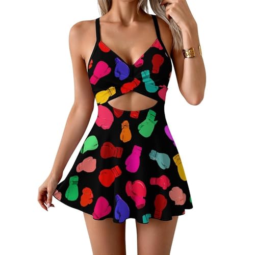 Bañador sexy de mujer con estampado de boxeo y espalda cruzada