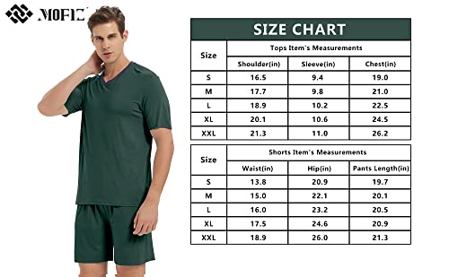 Mofiz Men's Sleepwear Pajama Set Lightweight Quick Dry Short Sleeves V-Neck Summer T-Shirt Shorts Lounge Sets Brown Green M #TOP6