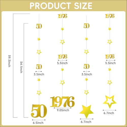 Image of Eucutur Gold 50th Birthday Decorations for Men Women, Pre-Strung Glitter Twinkle Number 50 Years Old Vintage 1976 Hanging Streamer Banner Party Supplies, Cheers 50th Birthday Anniversary Decor