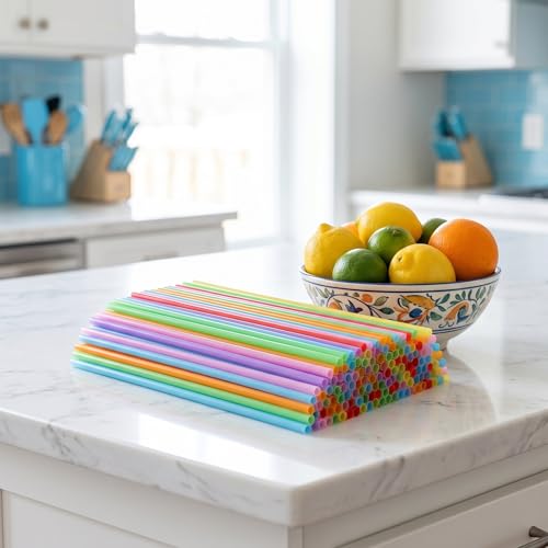 300 pitillos plásticos de colores desechables rectos miniatura 4