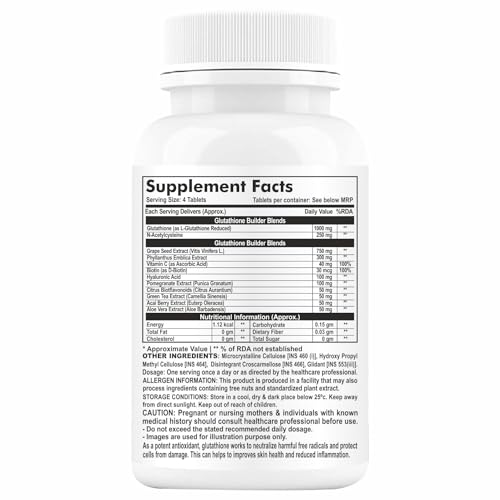 GOA NUTRITIONS Glutathione Tablets for Skin whitening. L-Glutathione Hyaluronic Acid, Biotin, Vitamin C and Botanical Supplements for Daily Skin Antioxidant Support 60 Tablets