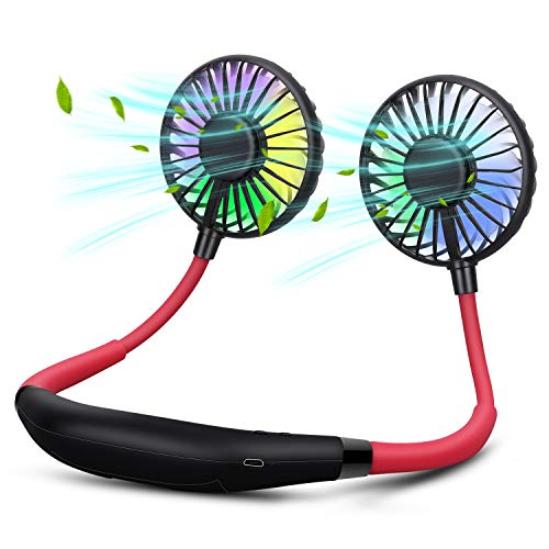 Neck Fan, XINBAOHONG Portable USB Rechargeable LED Fan Headphone Design Hand Free Personal Fan Wearable Cooler Fan with Dual Wind Head for Traveling Outdoor Office (Black)