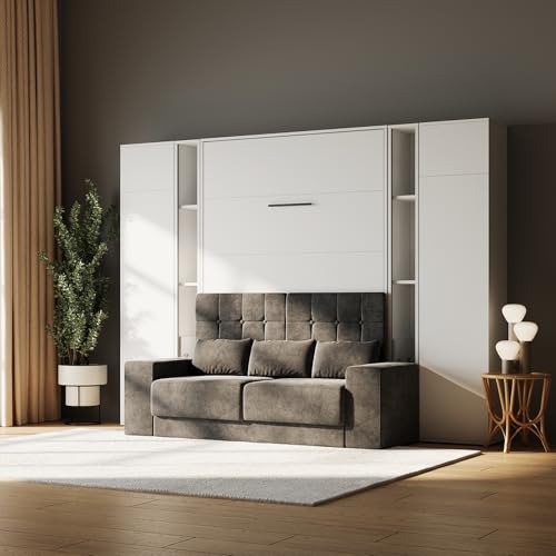 SMARTBett Set Schrankbett M1 160x200 inkl. Regale & Hochschränke und Sofa Weiss