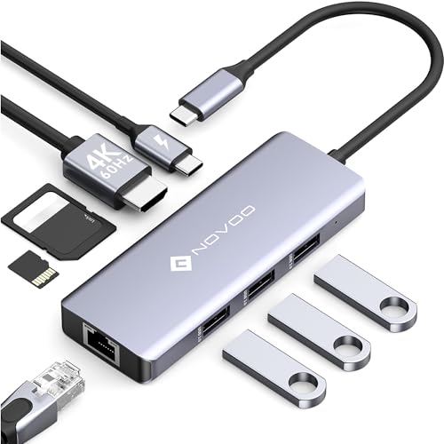 Hub USB C 8 en 1 NOVOO avec HDMI 4K Gigabit Ethernet et lecteur de carte SD