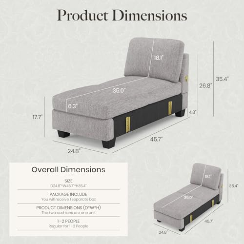 Image of Belffin Modular Sectional Sleeper Sofa Bed with Extendable Length Deep Seat Cloud Couch for Living Room. Light Grey