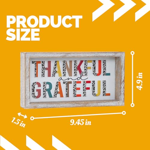 Image of Embossed Thankful and Grateful Sign, Thanksgiving Decorations for Table Cubicle Desk Mantel Fireplace, Vintage Thanksgiving Home Decor Leopard Print Wooden Sign