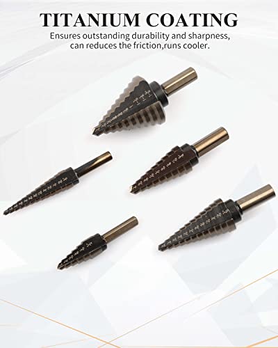 Rocaris 5 Pcs Step Drill Bit & 5 Pcs Countersink Drill Bit Set, Titanium Coated, 50 Sizes Of Step Bit For Metal thumb #7