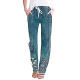 Damen-Trainingshose für Reisen, leicht, normale Passform, Sport, lockere, bequeme Bauhose, Jeans, Yoga, Leinen, hellblau, S