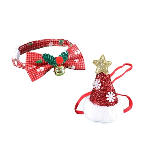 leatflly(リートフライ)コスチューム帽子、クリスマス犬コスチューム蝶ネクタイと帽子セット、ペット猫用フェスティバルドレスアップコスチューム、犬パーティーヘッドウェア、ロールプレイアクセサリー。