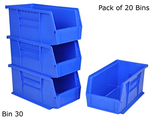 Pack of 20 x Rhino Tuff Bin30 Blue Plastic Storage Parts Bins - Stacking Component Box Ideal for Garage Workshop or Warehouse Picking Bin
