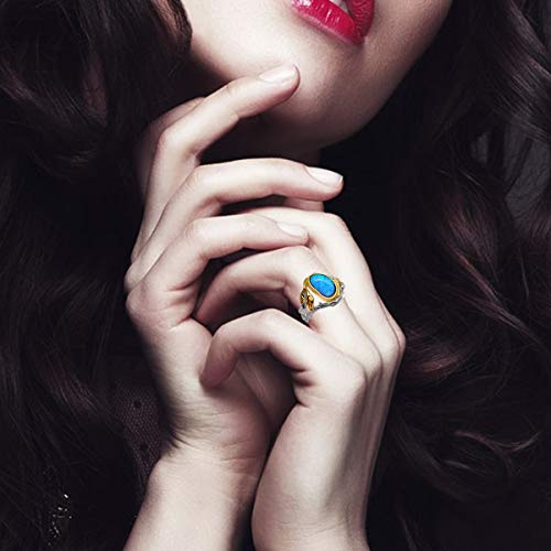 Uloveido Women's Antique Craft Oval Cut Created Blue Fire Opal Leaf Tree Ring Infinity 2 Tone Split Shank Wedding Engagement Ring for Women RA5032