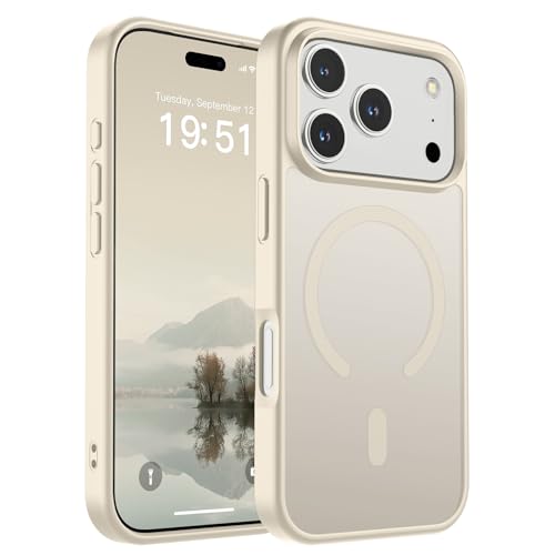 Image of SUPFINE Magnetic for iPhone 17 Pro Case (Compatible with MagSafe)(Military Grade Drop Protection) Translucent Matte Shockproof with Anti-Fingerprint Phone Cover,Antique White