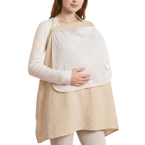 WVM 100% Cotton Muslin Nursing Cover for Breastfeeding with Arch Neckline for Eye Contact & Ventilation, Dual-Layer Privacy Design, Breathable & Multi-Use Car Seat & Stroller Cover for Infants