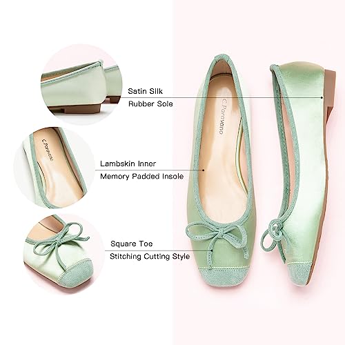 Image of C.Paravano Ballet Flats | Square Toe Shoes | Bow Slip Ons | Ballet Shoes for Women | Dressy Flats for Women