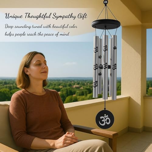 Image of 27inch Big Wind Chime for Home & Balcony Hanging - 5 Pipe OM Design Wind Chime for Positive Energy & Melody Sound (Silver)