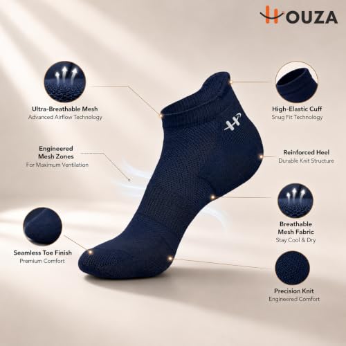 Image of HOUZA Bamboo Ankle Socks For Men | Anti-Bacterial, Breathable & Odour-Free | 3X Softer Than Cotton Socks | Ideal for Sports, Walking, Gym & Daily Wear | Sizes- (UK 7-10)