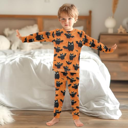 Pajama Sets Long Sleeve Black Bats on Orange Soft Comfy Sleepwear 2 Piece PJS 3-8T 6