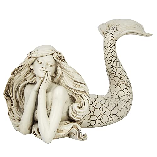 Corner Merchant Mermaid Figurine Statue Ivory Distressed Beach Room Decor Shelf Sculpture Coastal Ocean Collection For Home Bathroom Living Room Garden Desk Decor (Laying) #TOP19