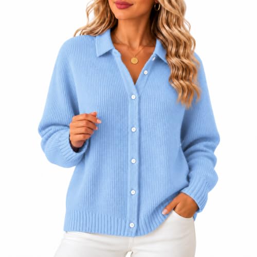 Women's Collared Cardigan Sweaters Button Down Knitted Fall Winter Tops - image 1