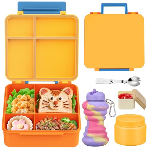 Image of Bento Lunch Box for Kids with 9oz Soup Thermo, Leakproof Lunch Food Containers with 4 Compartment, Kids Thermo Hot Food Jar for School Travel