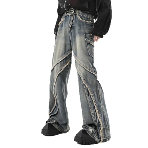 Mens Flared Jeans Amikaki Fashion 2024 Streetwear Patchwork Bell Bottom Denim Pants