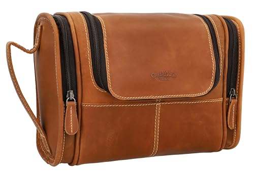 Gusti Leder Kulturbeutel Chester Echtleder Waschtasche Herren Damen Kosmetiktasche Reise Kleine Schminktasche Braun
