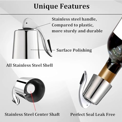 Wine Stoppers Set of 2, Pafusen, Stainless Steel Wine Bottle Stopper with Silicone Seal, Reusable Wine Freshness Keep, wine saver wine bottle sealer stopper, wine accessories Gift (Polished)