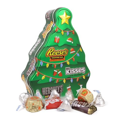 Galerie Christmas Stocking Stuffer Candy Gift, Tree Tin Filled with Assorted Chocolates, Reese's...
