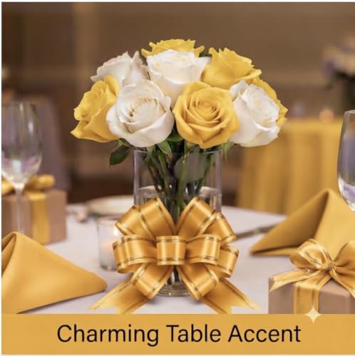Image of Prokart - Pull Bow Gift Ribbon for Gift Wrapping, Large Decorative Pull Bows for Presents, Hampers, Flower Bouquets, Wedding, Birthday, Christmas & Party Decorations (15MM, Yellow, Pack of 50PC)